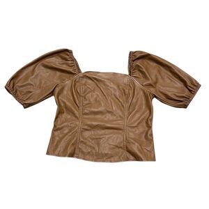 Marc New York Andrew Marc Faux Leather Camel Puff sleeves blouse women’s size M